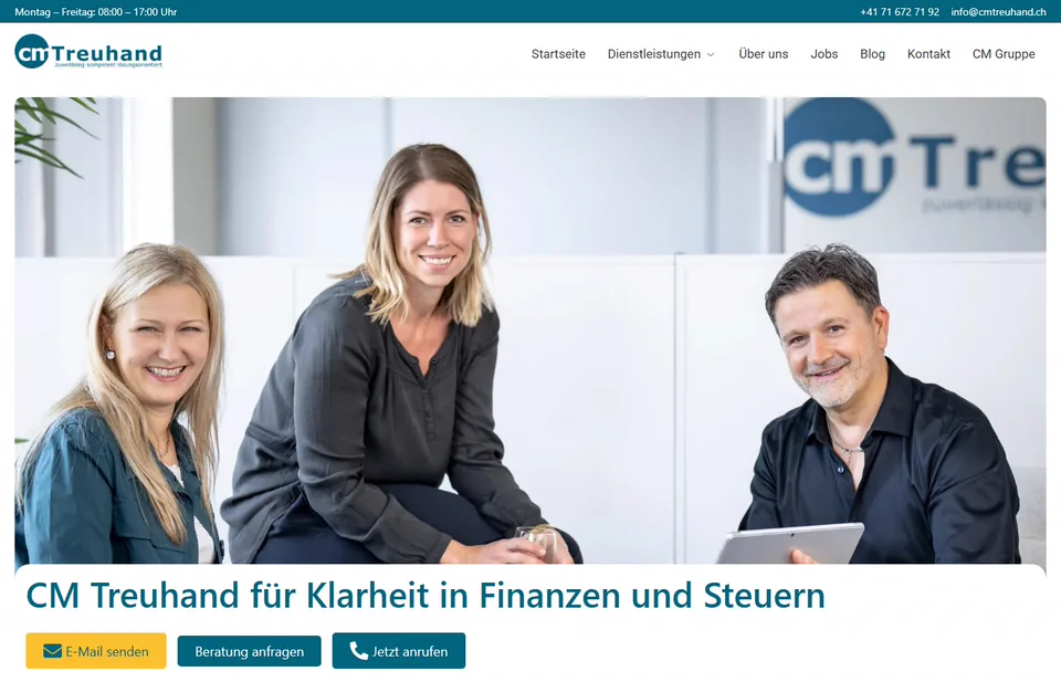 Startseite von CM Treuhand in der Desktopansicht