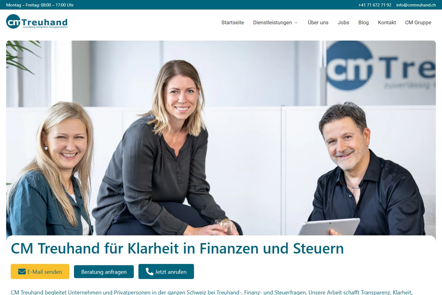 Startseite von CM Treuhand in der Desktopansicht