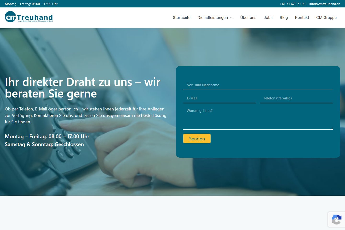 Kontaktbereich der Webseite von CM Treuhand