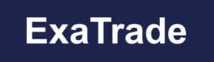 Logo von ExaTrade mit weißem Schriftzug auf dunkelblauem Hintergrund.