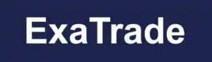 Logo von ExaTrade mit weißem Schriftzug auf dunkelblauem Hintergrund.